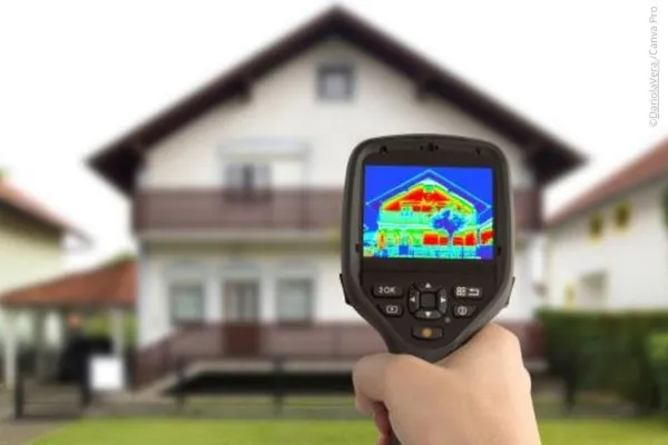 Wärmebildgerät vor Zweifamilienhaus als Feature-Bild für Cool Ants