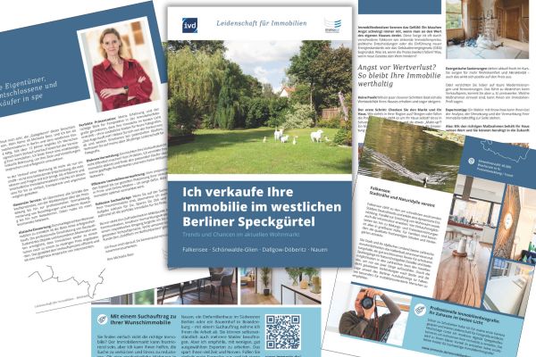 Cover und Innenseiten der Maklerbroschüre für Michaela Beer